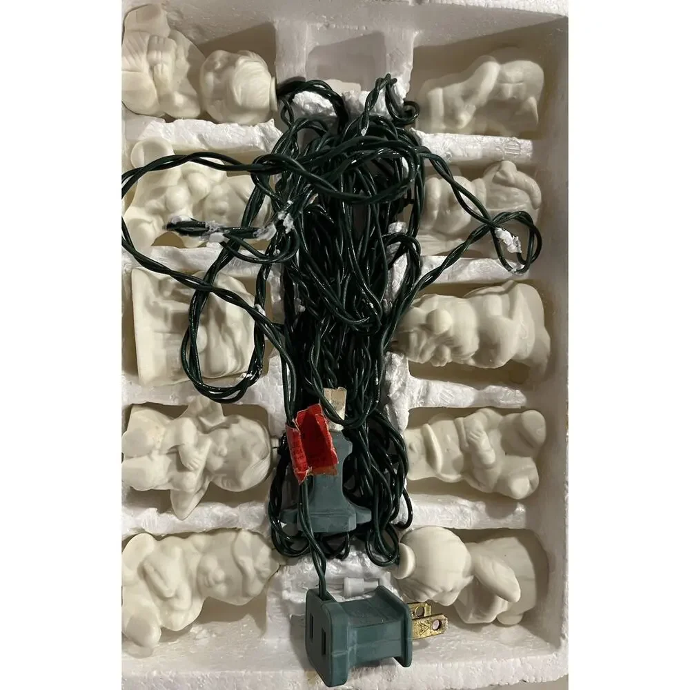 Vintage Christmas Tree String Lights Porcelain 10 Piece Figurine Snowman Cozy